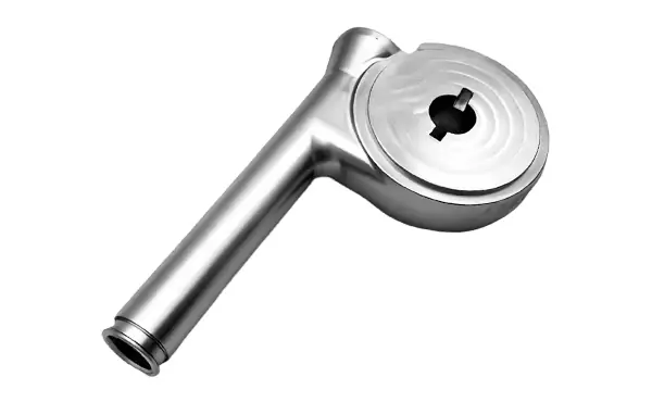 CNC machined rod end part with circular head and drilled center hole