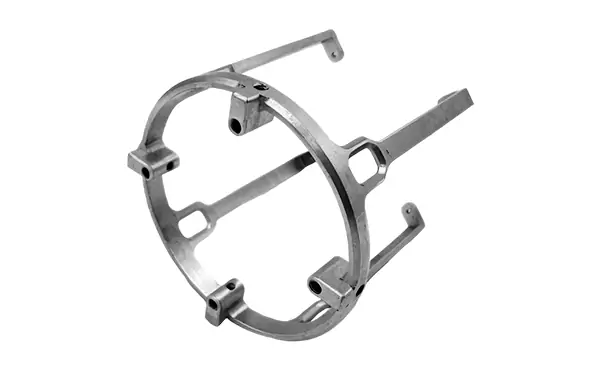 CNC milled metal bracket assembly with multiple arms and holes