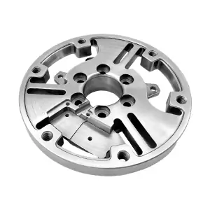 3-axis CNC machined circular cover plate with pockets and drilled holes