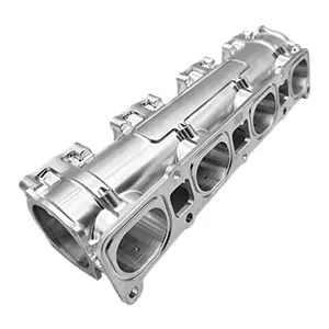 5-axis CNC machined engine manifold with deep channel bores