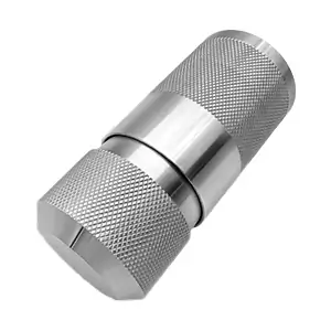 CNC machined knurled connector with fine surface texture and thread end