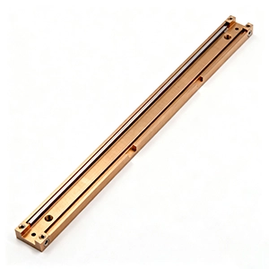 Copper CNC machined busbar with drilled holes and chamfers