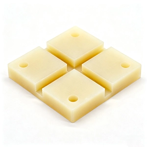 Delrin CNC machined guide block with precision slots and chamfers