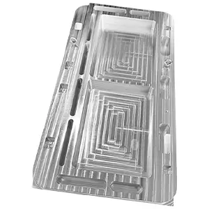 Large CNC machined aluminum base plate with deep cavities and ribbed structure