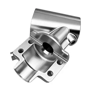 Prototype CNC machined elbow housing with curved surfaces and mounting slots