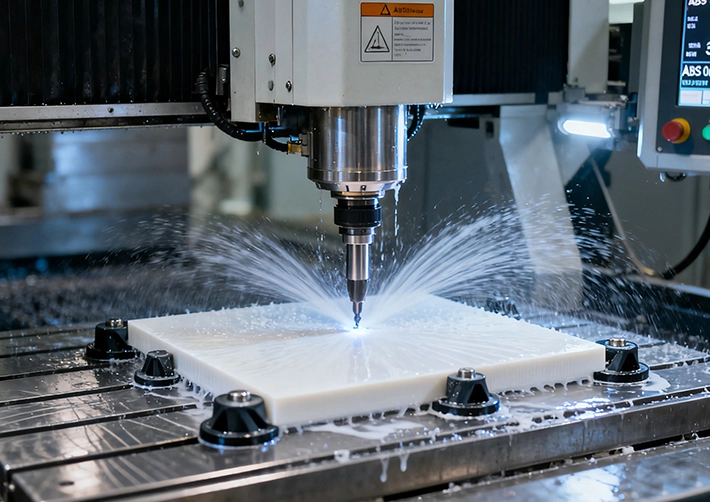 ABS 3/4/5-axis CNC milling with O-flute tools and vacuum fixturing