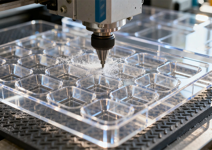 Acrylic CNC machining overview with O-flute tool and air blast
