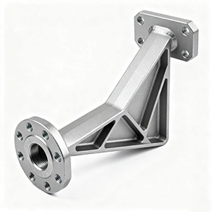 CNC machined aluminum bracket with precise cutouts and smooth finish.