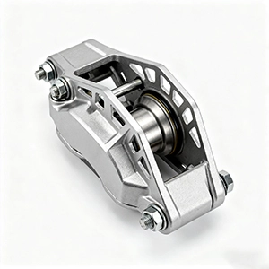 CNC machined aluminum pump housing with clean, polished finish.