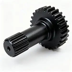 Black oxide coated CNC geared shaft with durable and wear-resistant surface.