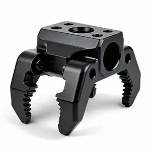 Black oxide coated CNC gripper with protective surface for heavy-duty use.
