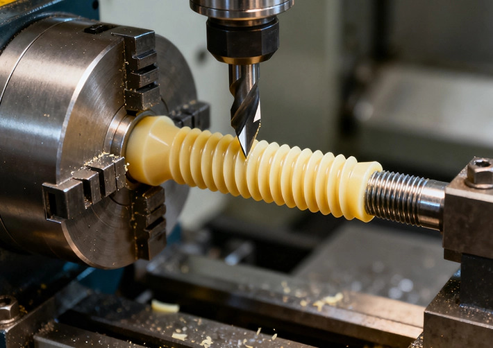 Delrin (POM) CNC machining with O-flute tool and air blast