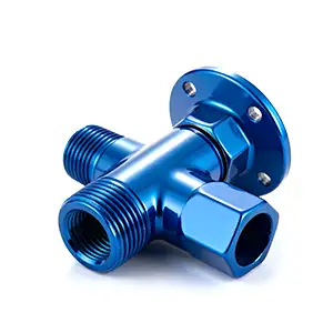 E-coated blue CNC adapter with a corrosion-resistant surface for durability.
