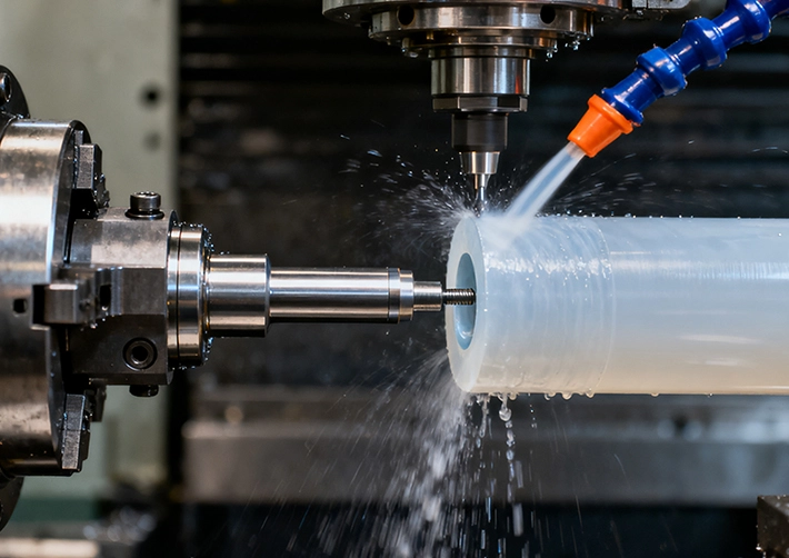 HDPE 3/4/5-axis CNC milling with vacuum fixturing and O-flute tools