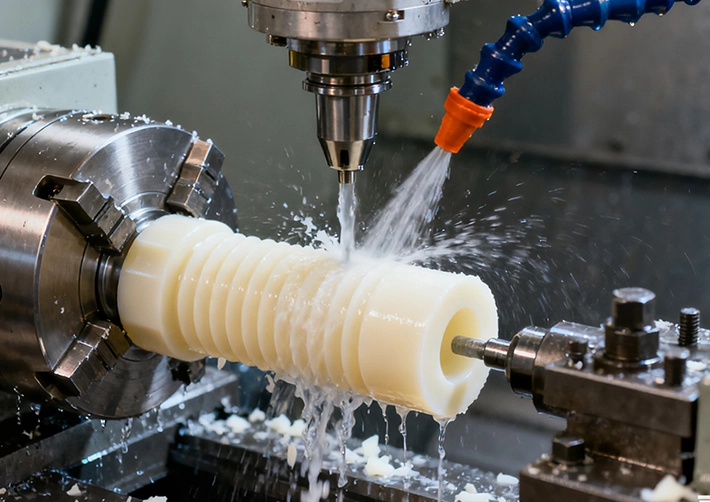 3/4/5-axis milling in acetal for pockets, plates, and housings
