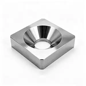 Square CNC machined part with polished finish and smooth edges.
