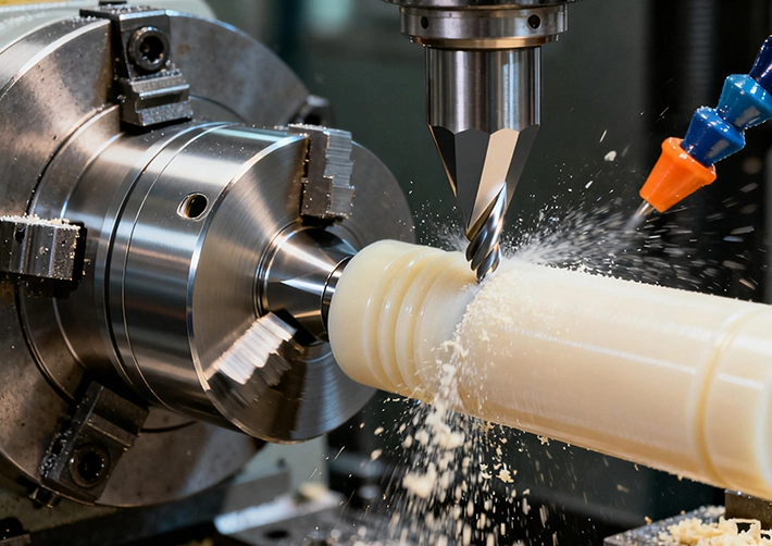 POM (acetal/Delrin) CNC machining with polished tools and steady chip flow