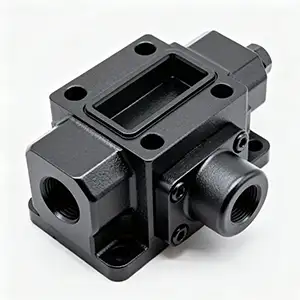 Powder-coated black CNC machined cube part with smooth and corrosion-resistant finish.