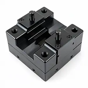 Powder-coated flanged CNC connector with black finish for enhanced durability.