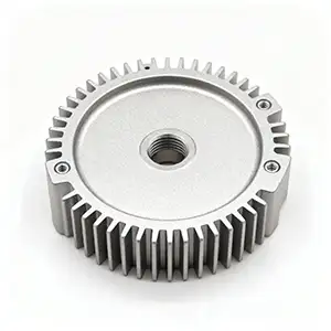 Geared CNC component with sandblasted surface for enhanced durability.