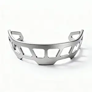 CNC machined structural frame with a textured sandblasted finish.