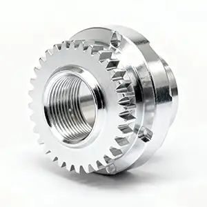 Silver-plated CNC geared flange with a shiny, durable finish.