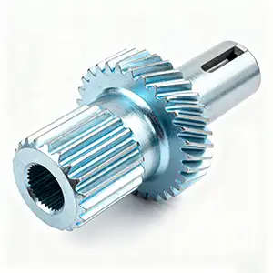 Zinc-plated CNC geared shaft with corrosion-resistant finish.