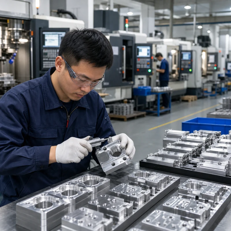 Custom CNC machining China production and inspection scene