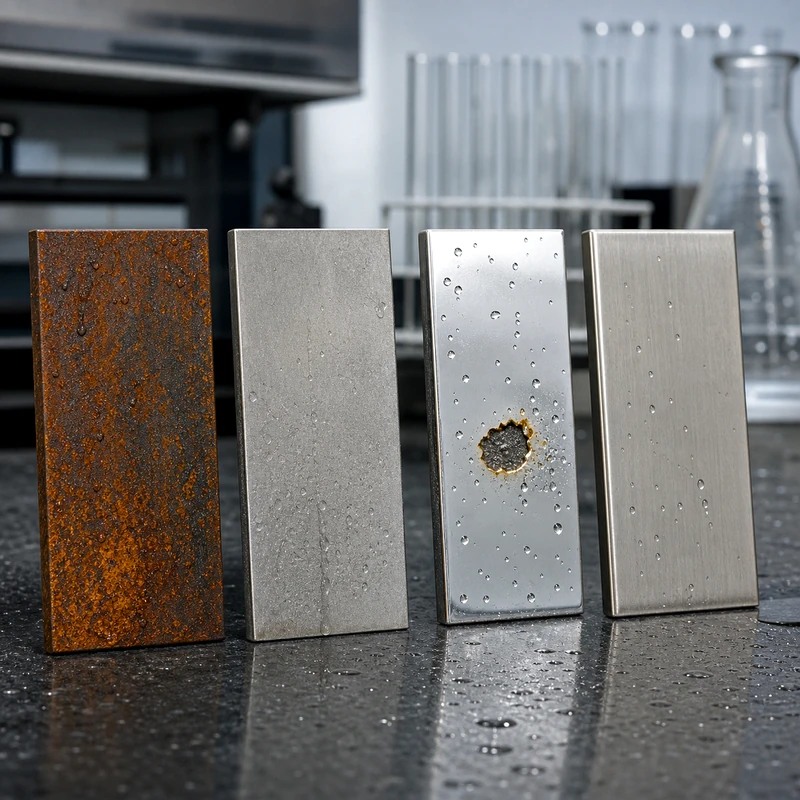Rust and nickel corrosion comparison on metal samples