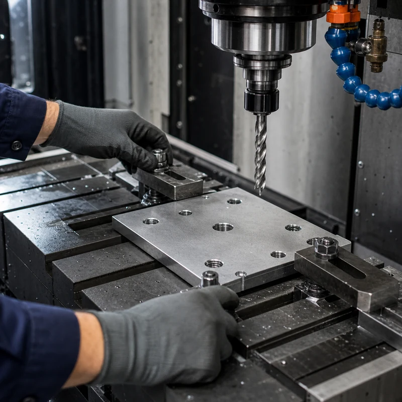 Drilling machine operation in a CNC workshop