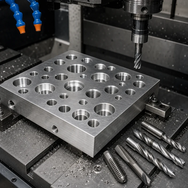 Hole making process with drilled threaded and reamed holes