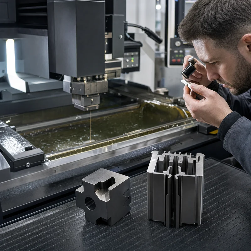 wire edm services precision cut steel profiles in EDM workshop