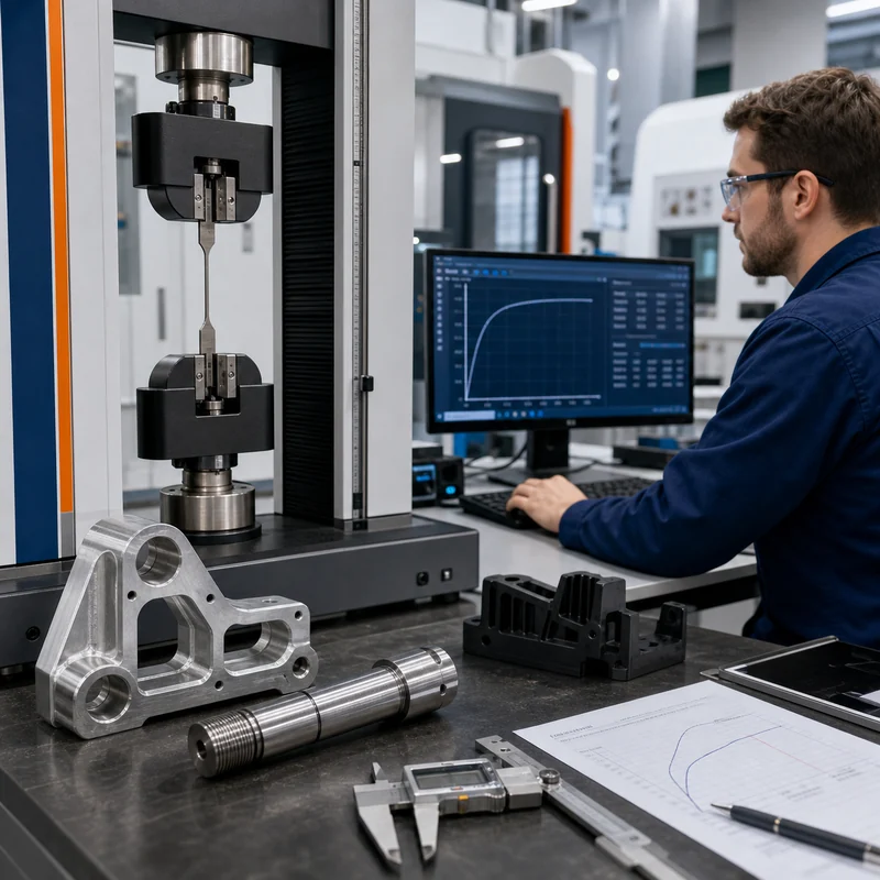 Yield strength testing for CNC machined metal and plastic part material selection