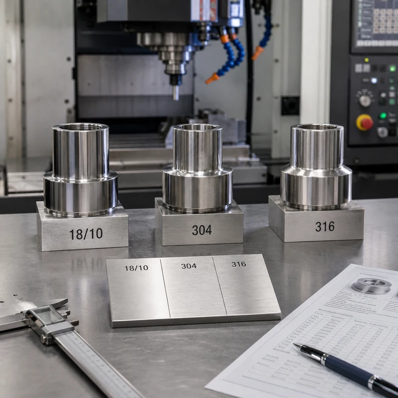 18/10 304 and 316 stainless steel CNC machined material samples