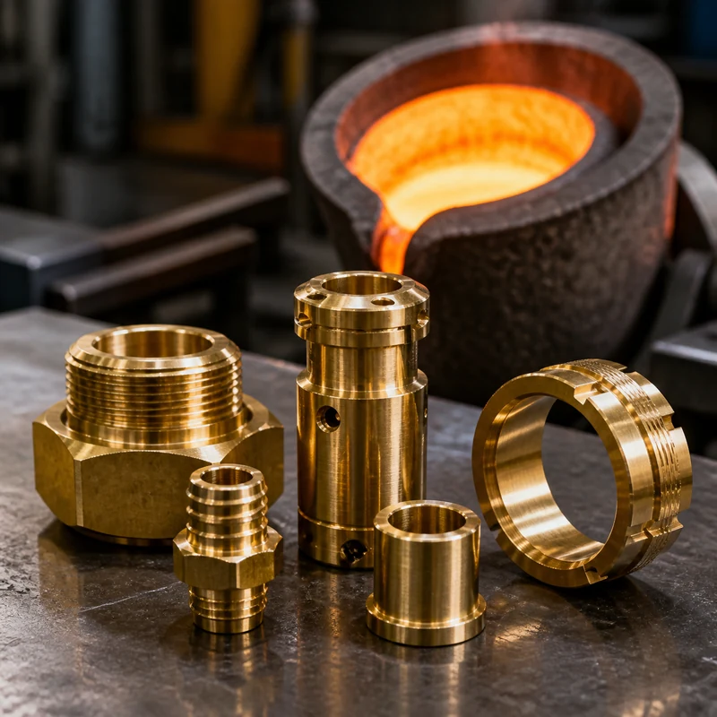 Brass alloy samples with temperature inspection equipment in a modern metalworking laboratory