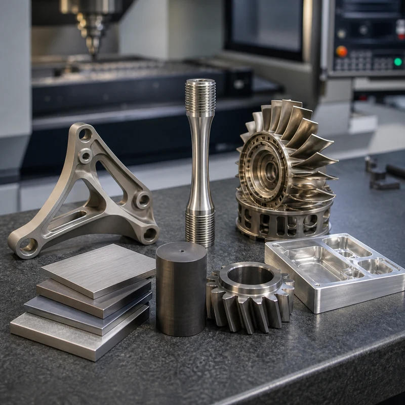High-strength CNC-machined metal specimens and components on a metrology bench